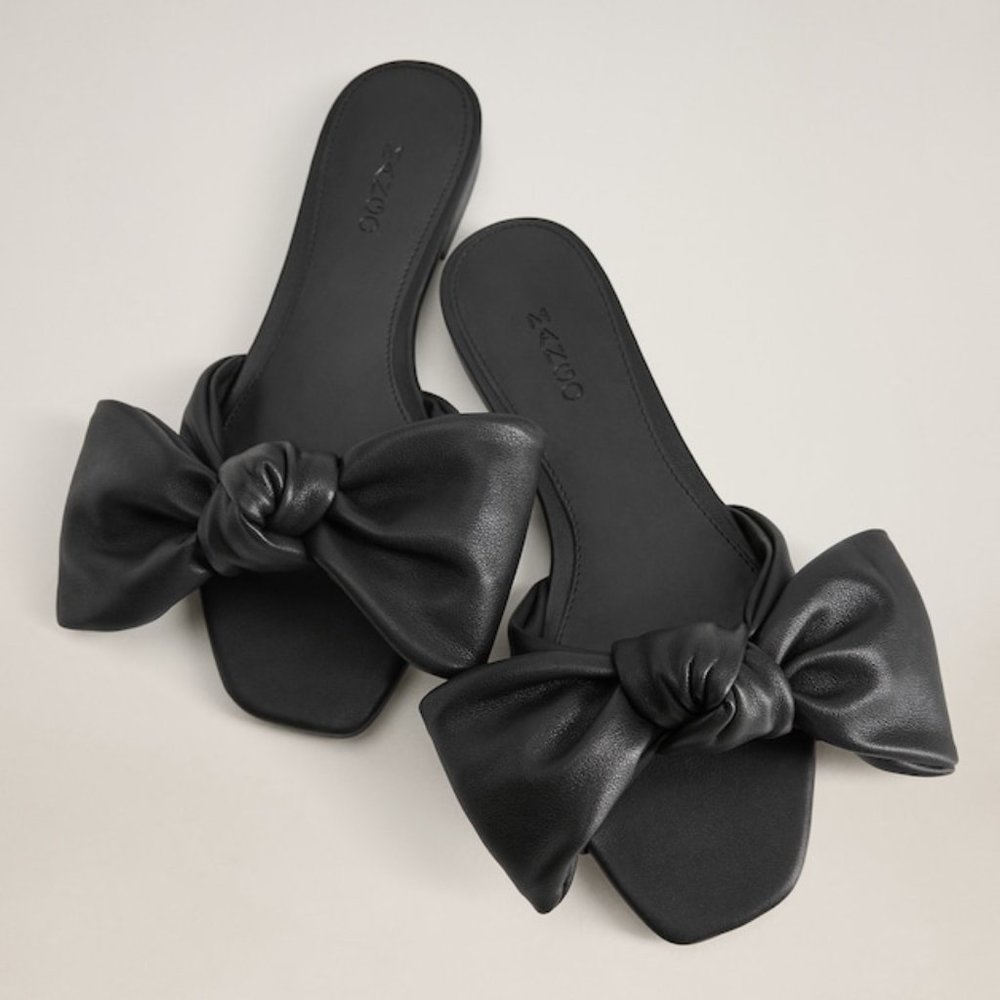 NEW Mango Knot flat sandal slides with bow black